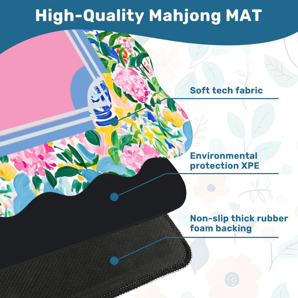 Floral Chinoiserie Preppy Pastel Scalloped Mahjong Mat