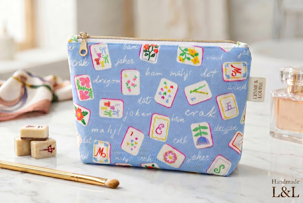 Mahjong Blue Collective Pouch in Premium Cotton Twill