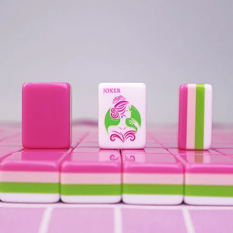 Four Layer Rose Pink Acrylic American Mahjong Set for Family Entertainment