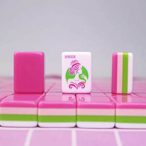 Four Layer Rose Pink Acrylic American Mahjong Set for Family Entertainment