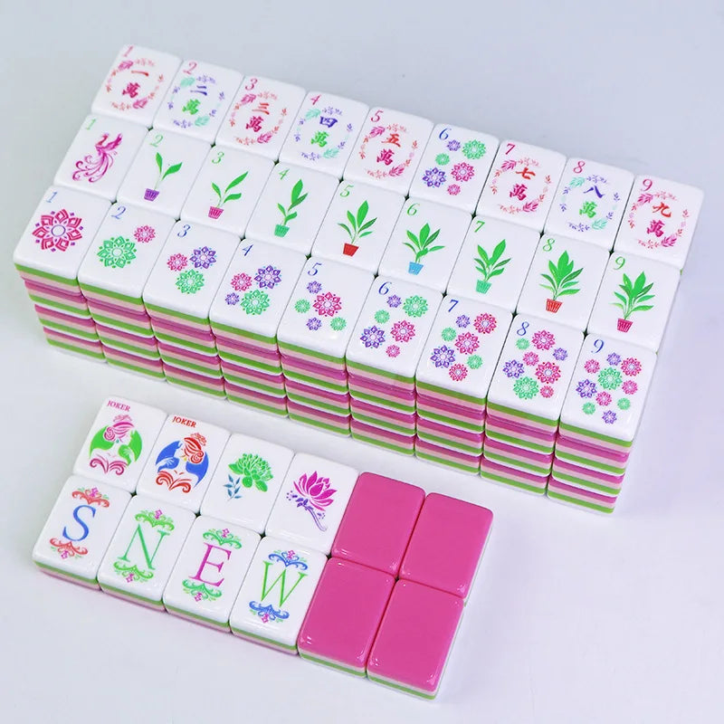 Four Layer Rose Pink Acrylic American Mahjong Set for Family Entertainment