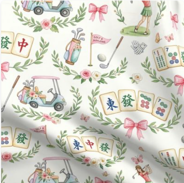 Handmade Golf Mahjong Tablecloth: Cotton Twill Game Night Cover