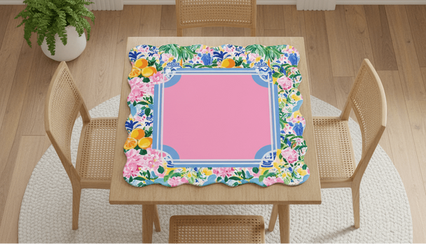 Floral Chinoiserie Preppy Pastel Scalloped Mahjong Mat